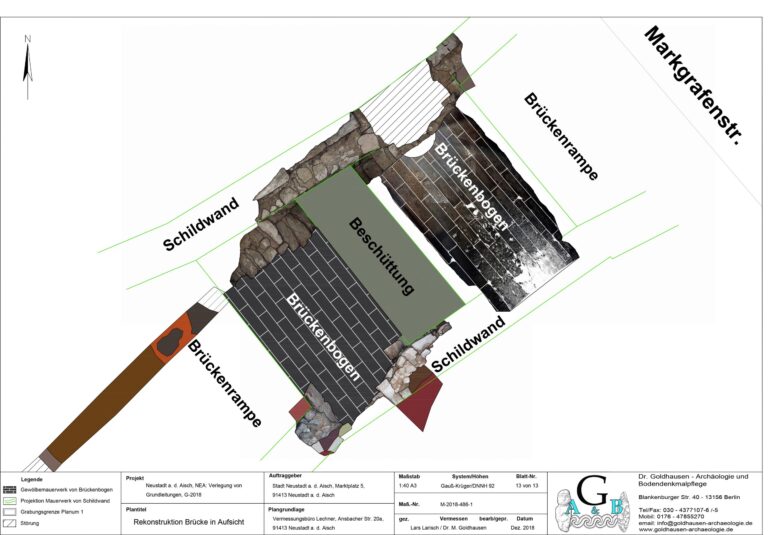 Grundschule „Neues Schloss“ in Neustadt a. d. Aisch, anhand der Befundsituation rekonstruierte Brücke aus dem 16. Jh. in der Aufsicht