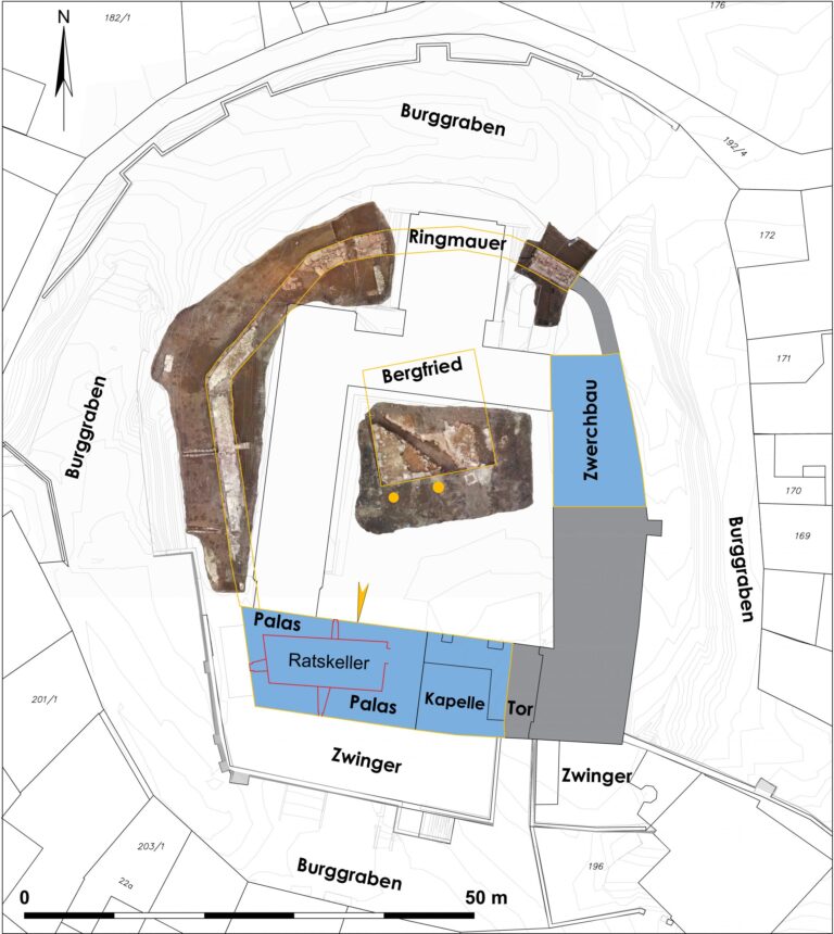 Rathausneubau in Herzogenaurach, Rekonstruktion der stauferzeitlichen Burganlage anhand der nachgewiesenen Befunde